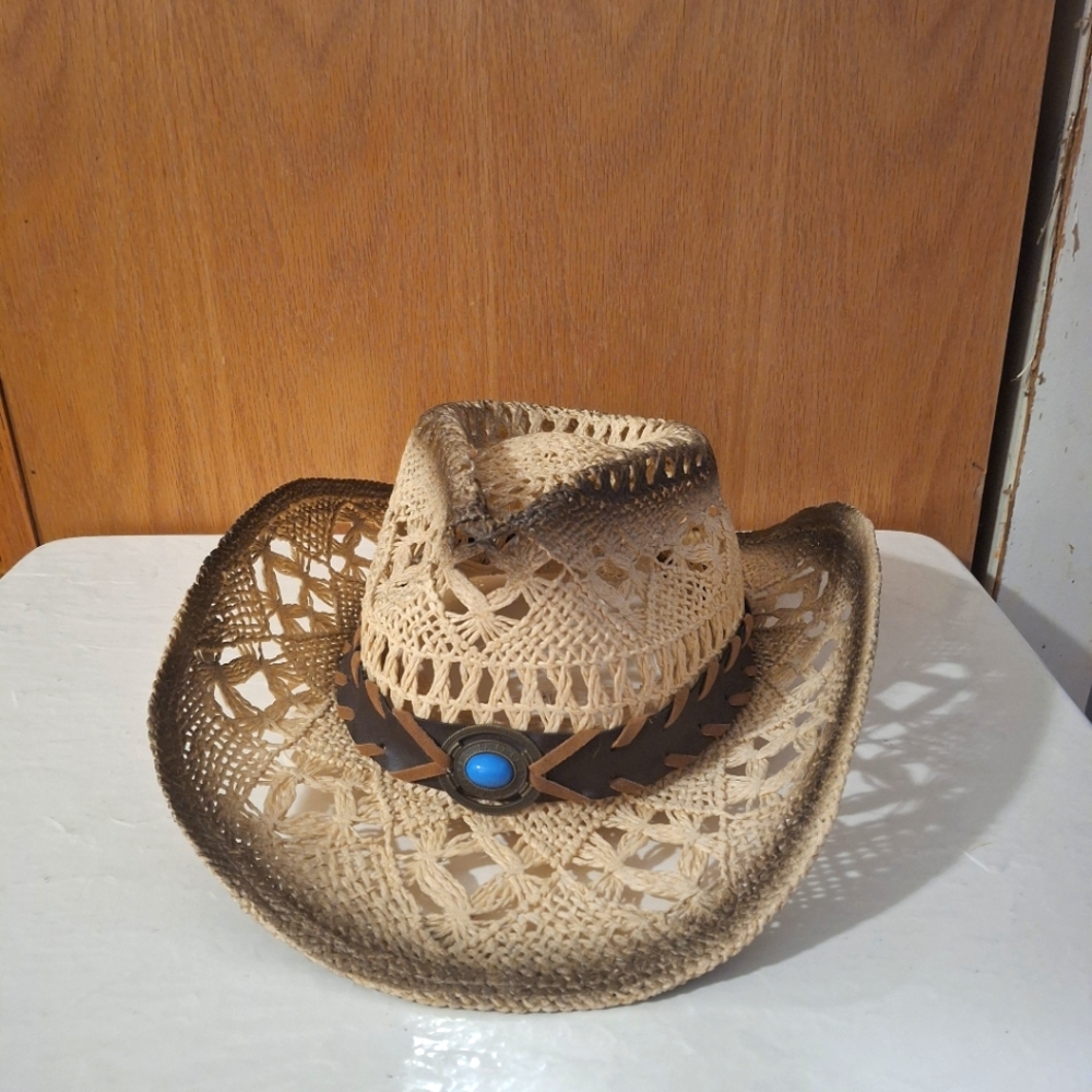 Cowgirl Hat With Faux Leather And Faux Turquoise Festival Boho